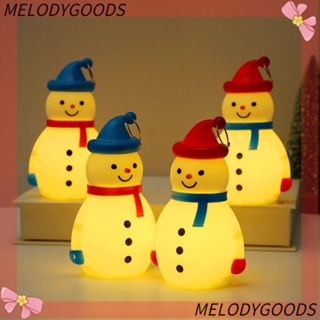 Melodg โคมไฟ LED พลาสติก ลายการ์ตูนสโนว์แมน สีแดง เรืองแสง สีฟ้า สําหรับแขวนตกแต่งต้นคริสต์มาส