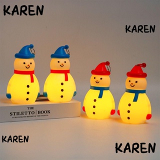 Karen จี้ไฟสโนว์แมน LED พลาสติก เรืองแสง สีแดง สีฟ้า สําหรับแขวนตกแต่งต้นคริสต์มาส ปาร์ตี้