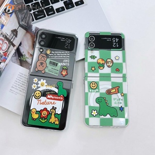 Jiehui เคสโทรศัพท์มือถือ แบบแม่เหล็กดูด รูปไดโนเสาร์ ขนาดเล็ก สไตล์เกาหลี สําหรับ Samsung Z Flip5 Z Flip4 Z Flip3 (เปลือก + โซ่)