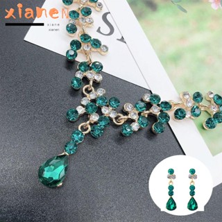 Xianen ชุดเครื่องประดับ สร้อยคอ คริสตัล สีเขียว สําหรับผู้หญิง