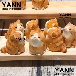 Yann1 ฟิกเกอร์ไม้แกะสลัก รูปแมว สีส้ม 1.4 นิ้ว สําหรับตกแต่งสํานักงาน 2 ชิ้น