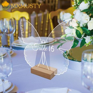 Mxmusty ป้ายตัวเลข แบบใส รูปผีเสื้อ หกเหลี่ยม พร้อมฐานวางบัตร ถอดออกได้ DIY