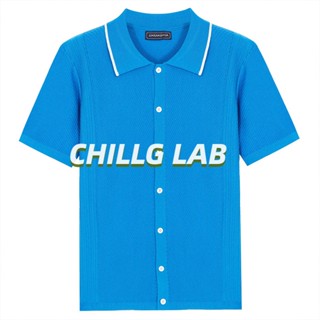 CHILLG LAB เสื้อโปโลผู้ชายธุรกิจสไตล์ยุโรปและอเมริการะดับไฮเอนด์แสงหรูหราอารมณ์เย็นถักแขนสั้น