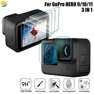 3 In 1 ฟิล์มกระจกนิรภัยกันรอยหน้าจอ คุณภาพสูง สําหรับกล้องแอคชั่น GoPro Hero 9 10 11