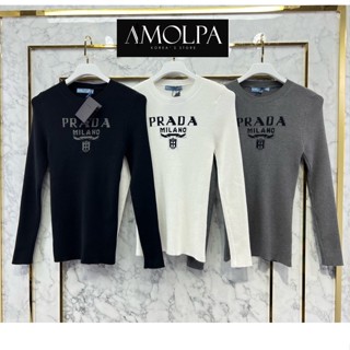 3สี ♥ เช็คสินค้าก่อนสั่ง PRADA  KNITT เสื้อแขนยาว ผ้าร่อง เนื้อผ้านิ่ม พราด้า ปราด้า