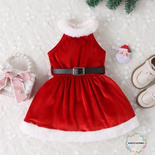 Babyclothes- ชุดเดรสแขนกุด ผ้ากํามะหยี่ ลายคริสต์มาส พร้อมเข็มขัดหนัง สีดํา สําหรับเด็กผู้หญิง