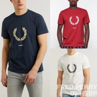 S-5XL เสื้อยืดพิมพ์ลายแฟชั่นFred Perry Print Registration T Col : Snow White และ Dark Airforce (SS21 รุ่นใหม่ขอ