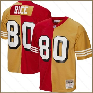 Qy NFL เสื้อยืดกีฬาแขนสั้น ลายทีมฟุตบอล San Francisco 49ers Jerry Rice Scarlet สีทอง พลัสไซซ์