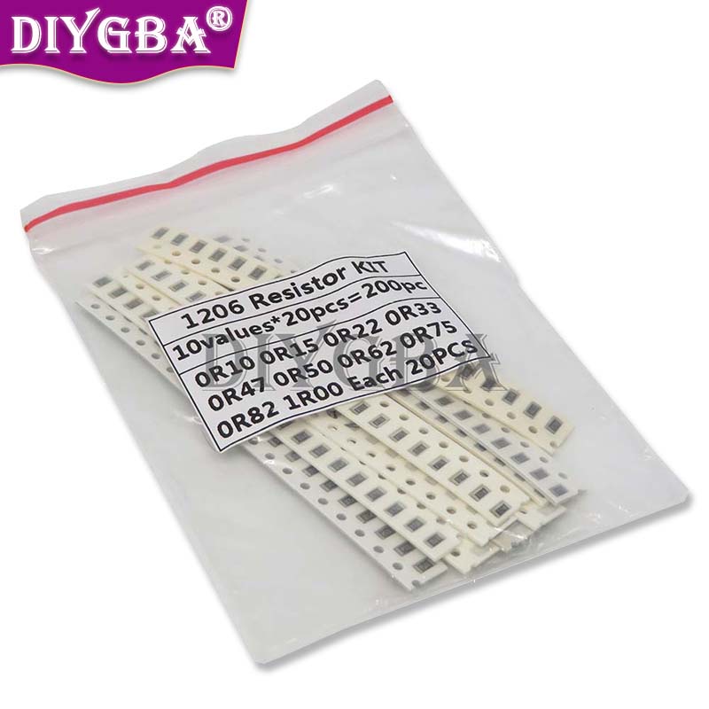 200PCS 1% 1206 ตัวต้านทาน SMD ชุดสารพัน,10 ValueX20pcs = 200pcs 1R00 R820 R750 R620 R500 R470 R330 R