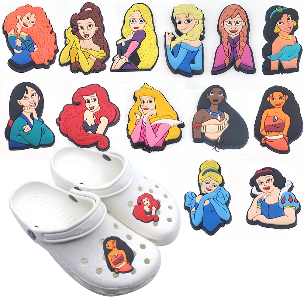 การ์ตูน Disney Princess design Jibbits Belle Jibits Charm Mermaid Moana Jibitz designks สําหรับรองเท