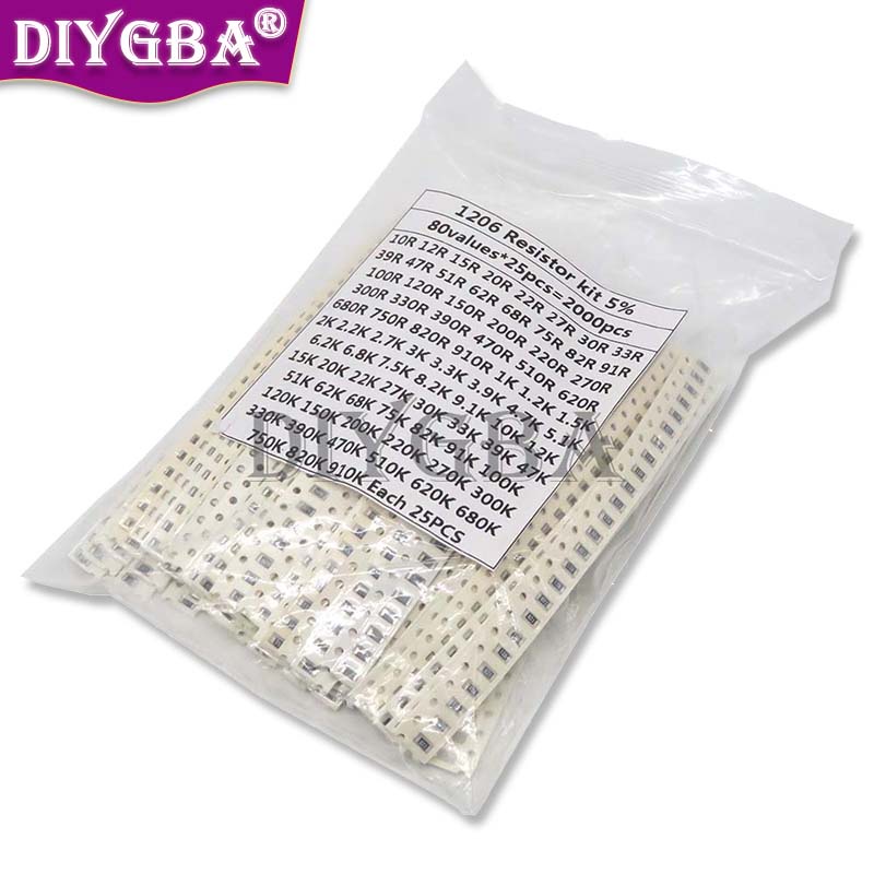 80 ค่า*25PCS=2000PCS 10 Ohm-910K Ohm 1206 SMD Resistor Kit ชุดสารพัน 5% ตัวต้านทาน SMD 10K 470/100/6