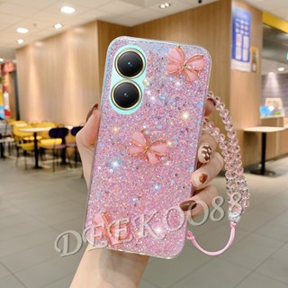 ใหม่ เคสโทรศัพท์มือถือ TPU นิ่ม ลายผีเสื้อ 3D แต่งกลิตเตอร์ วิบวับ พร้อมสายคล้องมือ สําหรับ VIVOV29 VIVOY27 VIVO V29 V27 V27e Y27 Y36 Y78 Y02T Y02A 4G 5G 2023