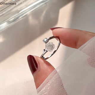 [OHermes] แหวนเพทาย รูปดอกกุหลาบ สีดํา ปรับได้ เครื่องประดับแฟชั่น สําหรับผู้หญิง [TH]