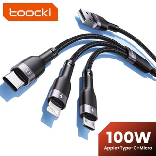 Toocki 3 In 1 สายชาร์จโทรศัพท์มือถือ Micro USB Type C 100W 1.2 ม.