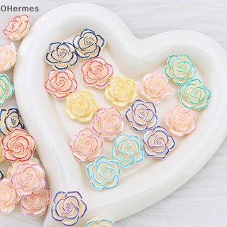 [OHermes] กระดุมเรซิ่น รูปดอกกุหลาบ สีเรืองแสง สําหรับเย็บผ้า DIY 5 ชิ้น