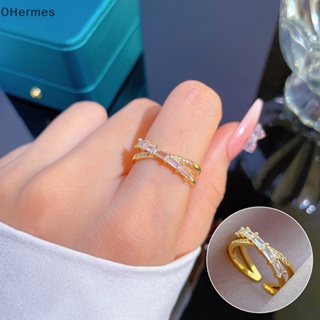 [OHermes] แหวนแฟชั่น ประดับคริสตัล เพทาย สีทอง ปรับได้ เครื่องประดับ สําหรับผู้หญิง [TH]