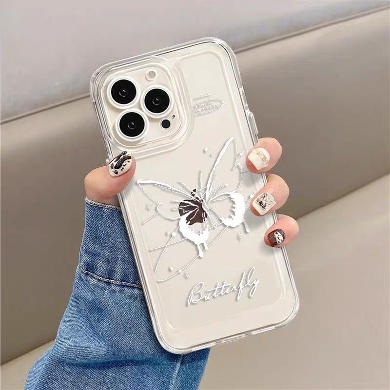 เคสโทรศัพท์มือถือ ซิลิโคน กันกระแทก กันรอยเลนส์ ลายผีเสื้อ สีขาว สําหรับ iPhone 15 12 13 14 11 Pro Max X Xs Max Xr 6 6S 7 8 7+ 8+ plus
