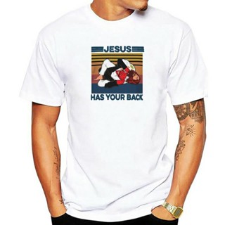 เสื้อยืด พิมพ์ลาย Jesus Has Your Back Satan สไตล์วินเทจ บราซิล