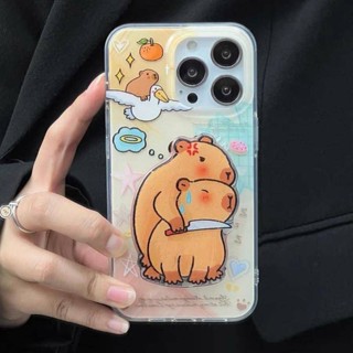 เคสโทรศัพท์มือถือ ซิลิโคนนิ่ม กันกระแทก ลายการ์ตูน Capybara โกรธ พร้อมขาตั้ง สําหรับ Iphone 14 13Promax 11 12 14Pro