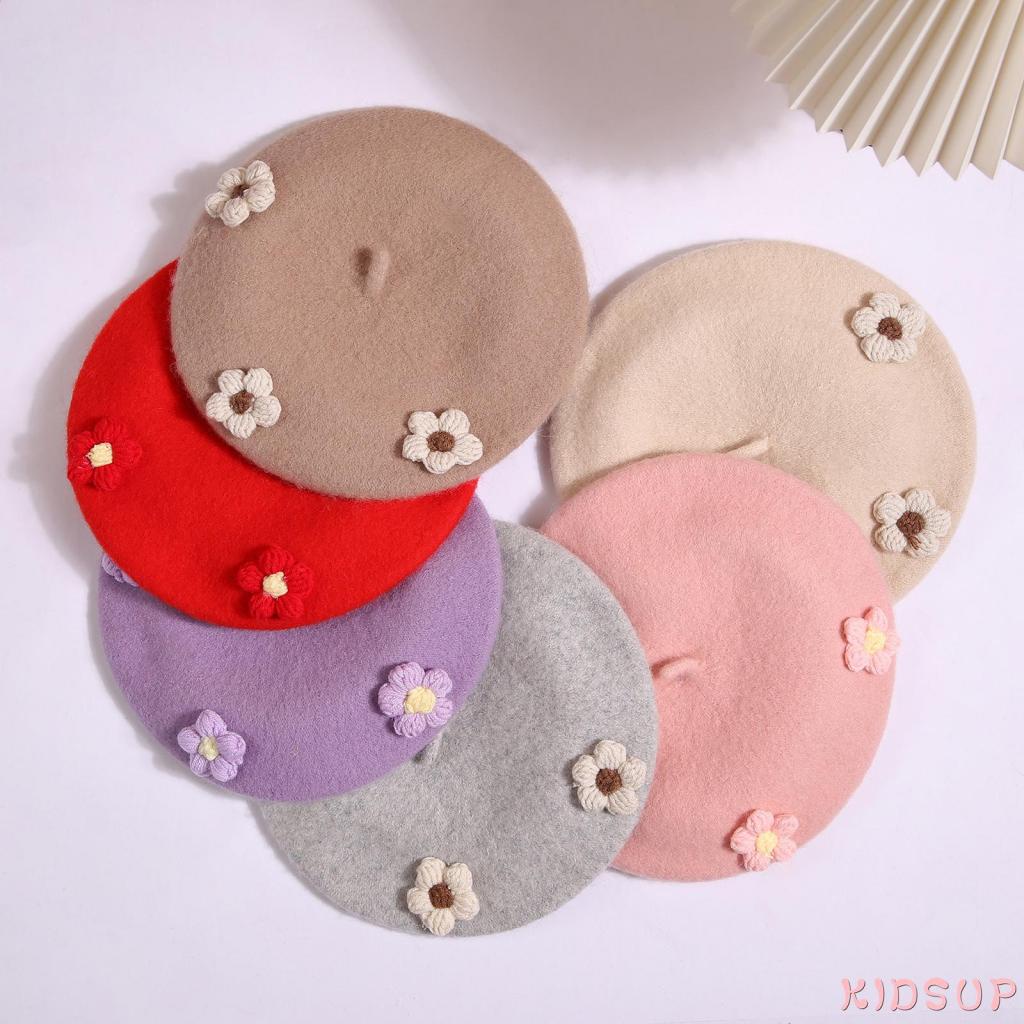 Kidsup1- หมวกเบเร่ต์ ลายดอกไม้ 3D สไตล์ฝรั่งเศส คลาสสิก สําหรับเด็กผู้หญิง เหมาะกับการพกพา ไปโรงเรียน ช้อปปิ้ง ปาร์ตี้