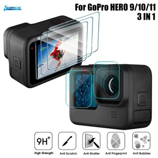 3 In 1 ฟิล์มกระจกนิรภัยกันรอยหน้าจอ แบบแข็ง HD สําหรับกล้องแอคชั่น GoPro Hero 9 10 11