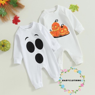 Babyclothes- ชุดรอมเปอร์ แขนยาว พิมพ์ลายฟักทองผี ฮาโลวีน สําหรับเด็กวัยหัดเดิน