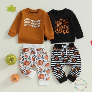 Babyclothes เสื้อกันหนาวแขนยาว คอกลม พิมพ์ลายฟักทอง และกางเกงขายาว สําหรับเด็กผู้ชาย 2 ชิ้น