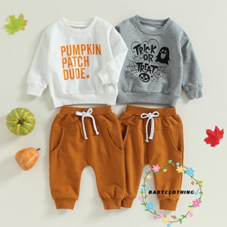 Babyclothes- ชุดเสื้อคอกลม แขนยาว พิมพ์ลายตัวอักษร ฮาโลวีน พร้อมกางเกงขายาว สําหรับเด็กทารก