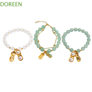 Doreen สร้อยข้อมือลูกปัด น่ารัก ปรับได้ มุก ทอง มรกต กําไลข้อมือ โซ่คู่ ถั่วลิสง จี้ จี้ ผู้หญิง โซ่มือ