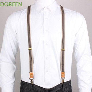 Doreen Suspenders คลิปตะขอ 3 ตะขอ ลายทาง สีพื้น สไตล์วินเทจ สําหรับผู้ชาย