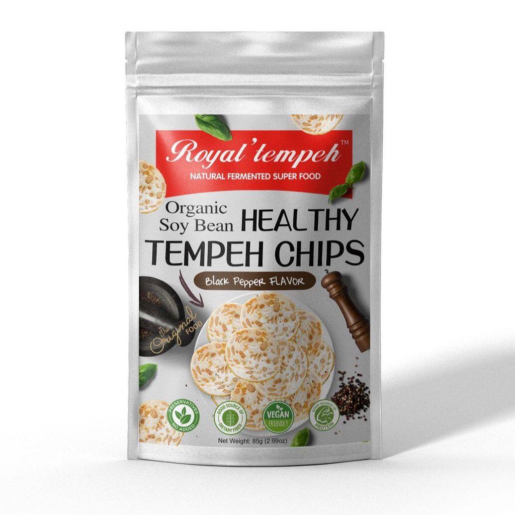 Royal tempeh Healthy Tempeh Chips ผลิตจากถั่วเหลืองออร์แกนิก - รสพริกไทยดํา - 90g - Healthier