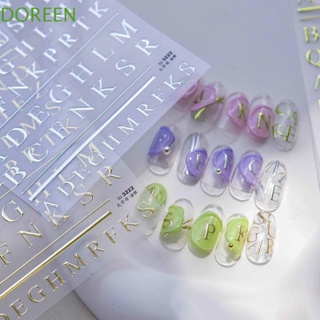 Doreen สติกเกอร์ ลายตัวอักษรภาษาอังกฤษ สีทอง สีเงิน สําหรับตกแต่งเล็บ