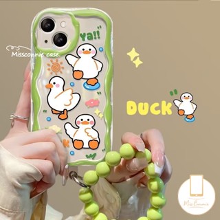 เคสโทรศัพท์มือถือ Tpu นิ่ม ขอบโค้ง ลายการ์ตูนเป็ดน่ารัก 3D พร้อมสายคล้องมือ ประดับมุก สําหรับ Infinix Hot 11 30i 20 9 12 8 10 30 Play Smart 5 6 7 6Plus Hot 9 8 10Lite Note 12 G96