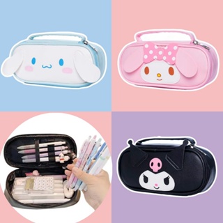 Sanrio Kawaii Hello Kitty Kuromi Melody ความจุขนาดใหญ่ แบบพกพา กล่องเครื่องเขียน หนัง PU นักเรียน การ์ตูน สร้างสรรค์ ที่เก็บปากกา กระเป๋าอุปกรณ์การเรียน