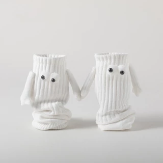 Zxyouping คู่แม่เหล็กถือมือกลางน่องถุงเท้ากีฬาผ้าฝ้าย 3d น่ารักสีดําสีขาวออกแบบ Four Seasons Unisex