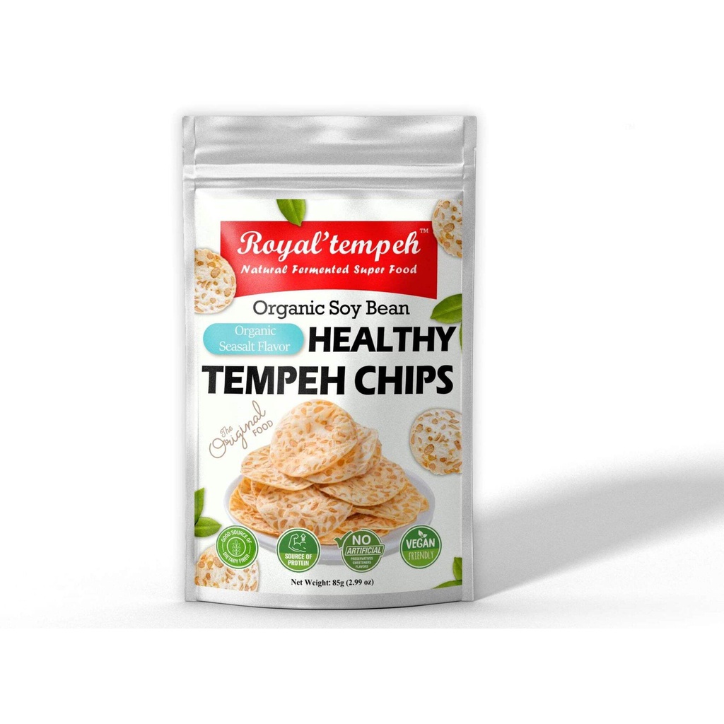 Royal tempeh Healthy Tempeh Chips ผลิตจากถั่วเหลืองออร์แกนิก - รสเกลือทะเลออร์แกนิก - 95g