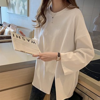 [พร้อมส่ง] เสื้อยืด ผ่าข้าง ยาวปานกลาง ทรงหลวม สีพื้น สําหรับผู้หญิง