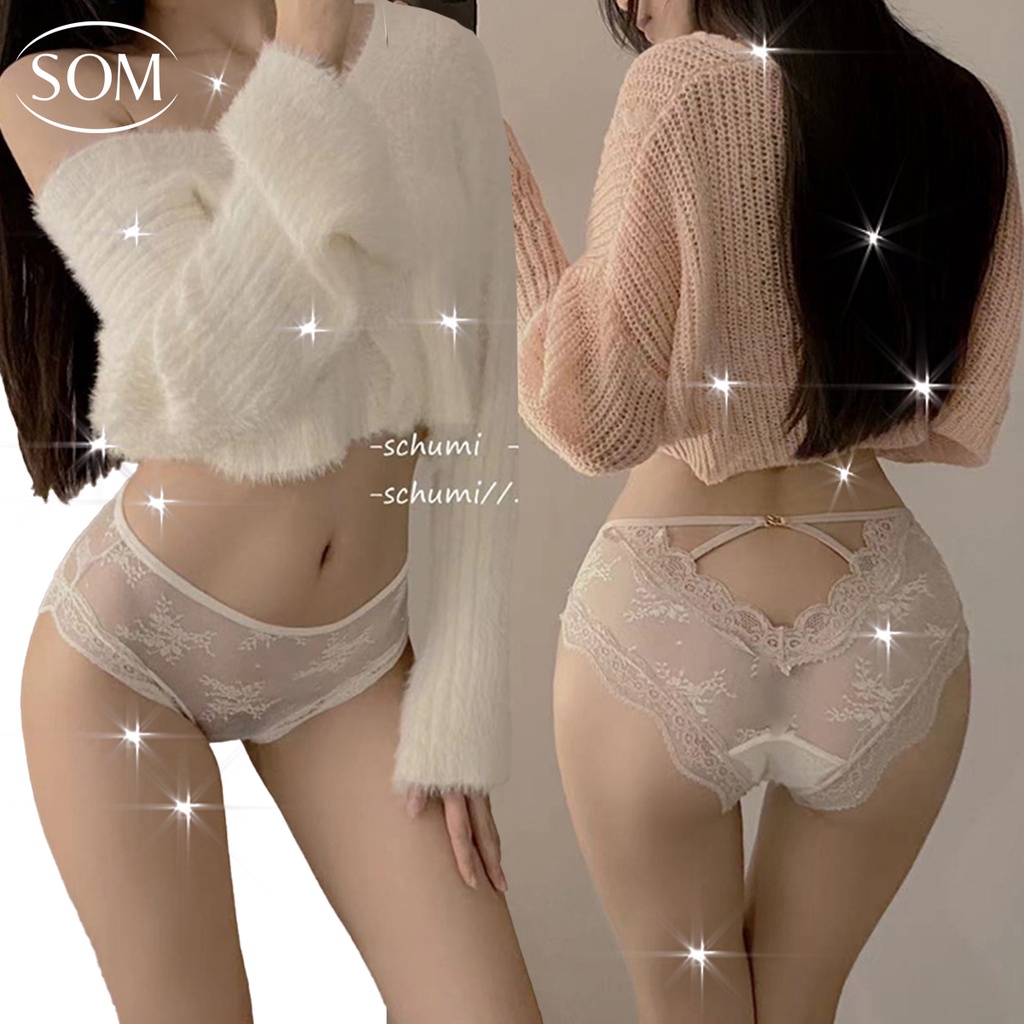 SOM UNDERWEAR กางเกงในผู้หญิง ดีไซน์ไขว้กัน ตาข่ายลูกไม้ I07
