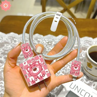 5 ใน 1สัตว์น่ารักสตรอเบอร์รี่หมีป้องกันสายเคเบิลข้อมูลแขนชุดน่ารักสายยิ้มกัดป้องกันเข้ากันได้สําหรับแอปเปิ้ล18/20วัตต์อะแดปเตอร์กรณีเคร