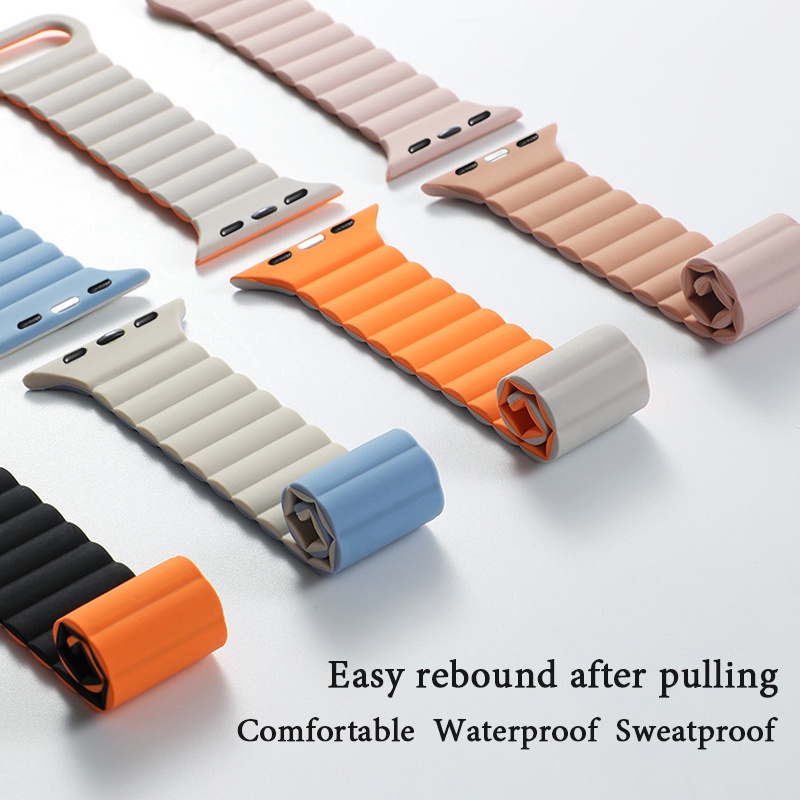 สายนาฬิกาข้อมือซิลิโคนแม่เหล็ก สําหรับ Apple Watch iwatch Ultra 49 มม. 45 มม. 44 มม. 42 มม. 41 มม. 40 มม. Series 8 7 SE 6 5 4 3