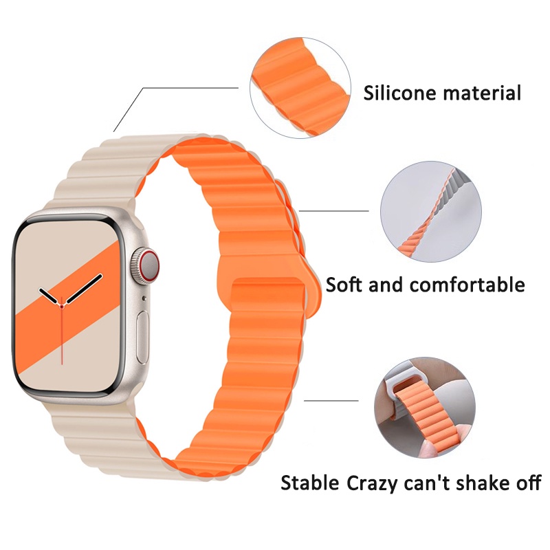 สายนาฬิกาข้อมือซิลิโคนแม่เหล็ก สําหรับ Apple Watch iwatch Ultra 49 มม. 45 มม. 44 มม. 42 มม. 41 มม. 40 มม. Series 8 7 SE 6 5 4 3
