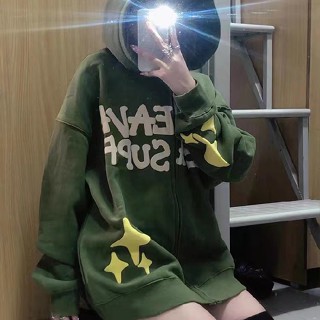 8171# Double Hood Letter Print Hoodie womens design sense cardigan coat sweater