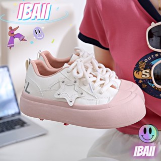 IBAII.  รองเท้าขนมปังลำลองพื้นหนารองเท้าใหม่หัวกลมน่ารักรองเท้าสีขาว