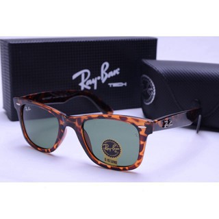 พร้อมส่ง ของแท้ แว่นตากันแดด Ray/Ban ลายทาง เลนส์สีเขียว สําหรับทุกเพศ