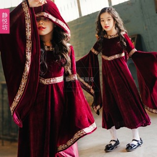 ชุดเดรสแม่มดแวมไพร์ แขนยาว สีแดง สไตล์ยุโรป สําหรับเด็ก