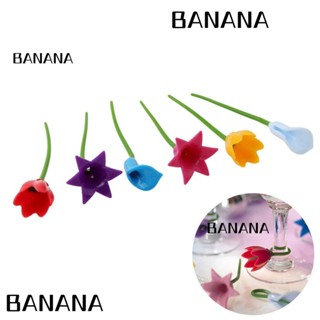 Banana1 ที่มาร์กแก้วไวน์ ซิลิโคน โพลีโครมาติกน่ารัก แบบพกพา 6 ชิ้น