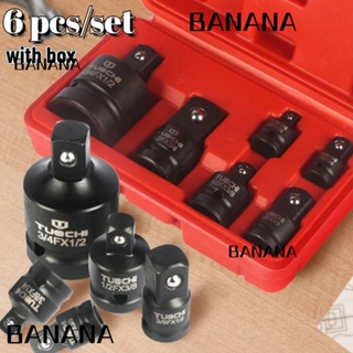 Banana1 อะแดปเตอร์ซ็อกเก็ตแปลง 1/4 1/2 3/8 3/4 สีดํา สําหรับซ่อมแซมรถจักรยาน 6 ชิ้น