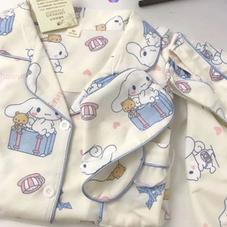 ใหม่ ชุดนอน เสื้อคาร์ดิแกน แขนยาว คอปก พิมพ์ลายการ์ตูนอนิเมะ Sanrio Cinnamoroll ทรงหลวม แฟชั่นฤดูใบไม้ผลิ ฤดูใบไม้ร่วง สําหรับผู้หญิง 2023 [RAIN]