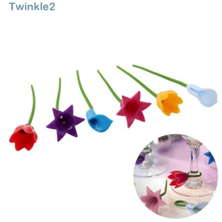 Twinkle ซิลิโคนฉลาก 6 ชิ้น, มาร์กเกอร์แก้วไวน์ โพลีโครมาติก น่ารัก, ซิลิกาเจล แบบพกพา สร้างสรรค์ แว่นตา เครื่องมือบาร์