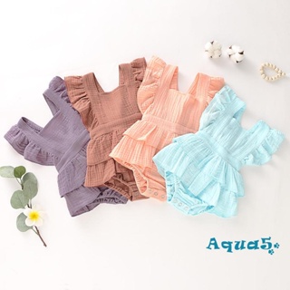 Aqq- ชุดจั๊มสูทรอมเปอร์ แขนกุด เปิดหลัง สีพื้น แฟชั่นฤดูร้อน สําหรับเด็กผู้หญิง